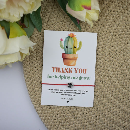 CLEARANCE - Thank You For Helping Me Grow Cactus Wish Bracelet