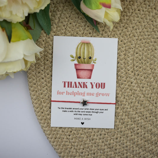 CLEARANCE - Thank You For Helping Me Grow Cactus Wish Bracelet