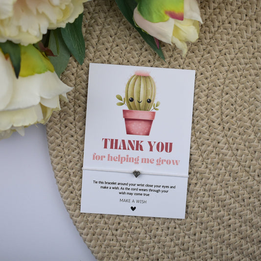CLEARANCE - Thank You For Helping Me Grow Cactus Wish Bracelet | Heart Charm