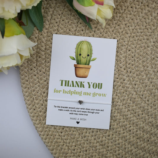 CLEARANCE - Thank You For Helping Me Grow Cactus Wish Bracelet | Heart Charm