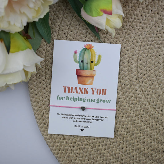 CLEARANCE - Thank You For Helping Me Grow Cactus Wish Bracelet | Heart Charm