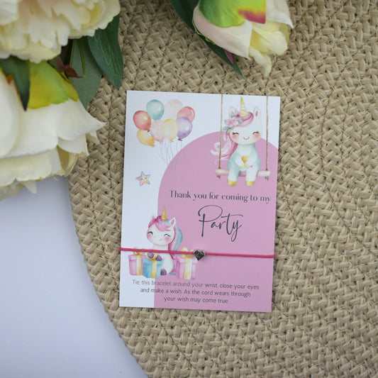 CLEARANCE - Thank You For Coming To My Party Unicorn Wish Bracelet | Heart Charm