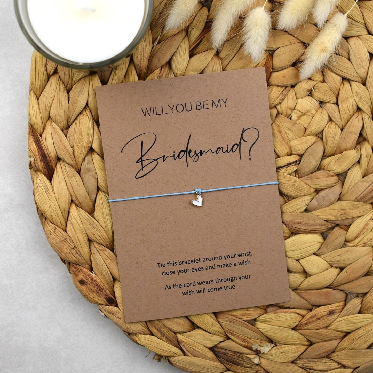 Rustic Will You Be My Bridesman Wish Bracelet - White Heart Charm