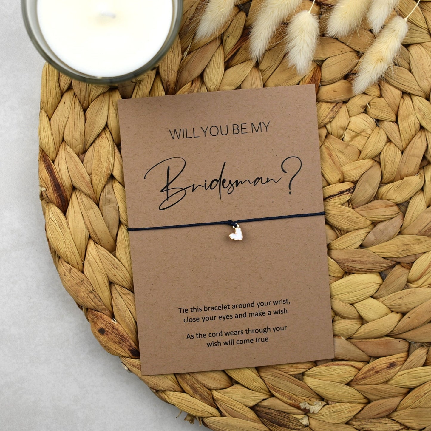 CLEARANCE - Rustic Will You Be My Bridesmaid Wish Bracelet - White Heart Charm