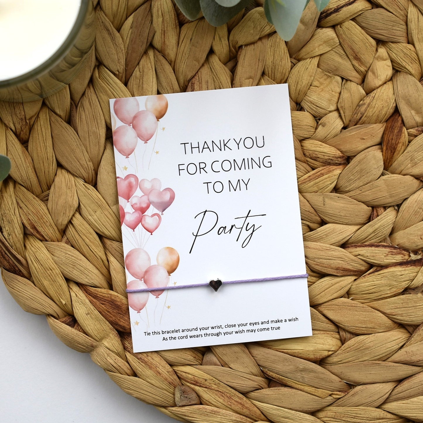 Thank You For Coming To My Party Balloon Wish Bracelet | Heart Charm
