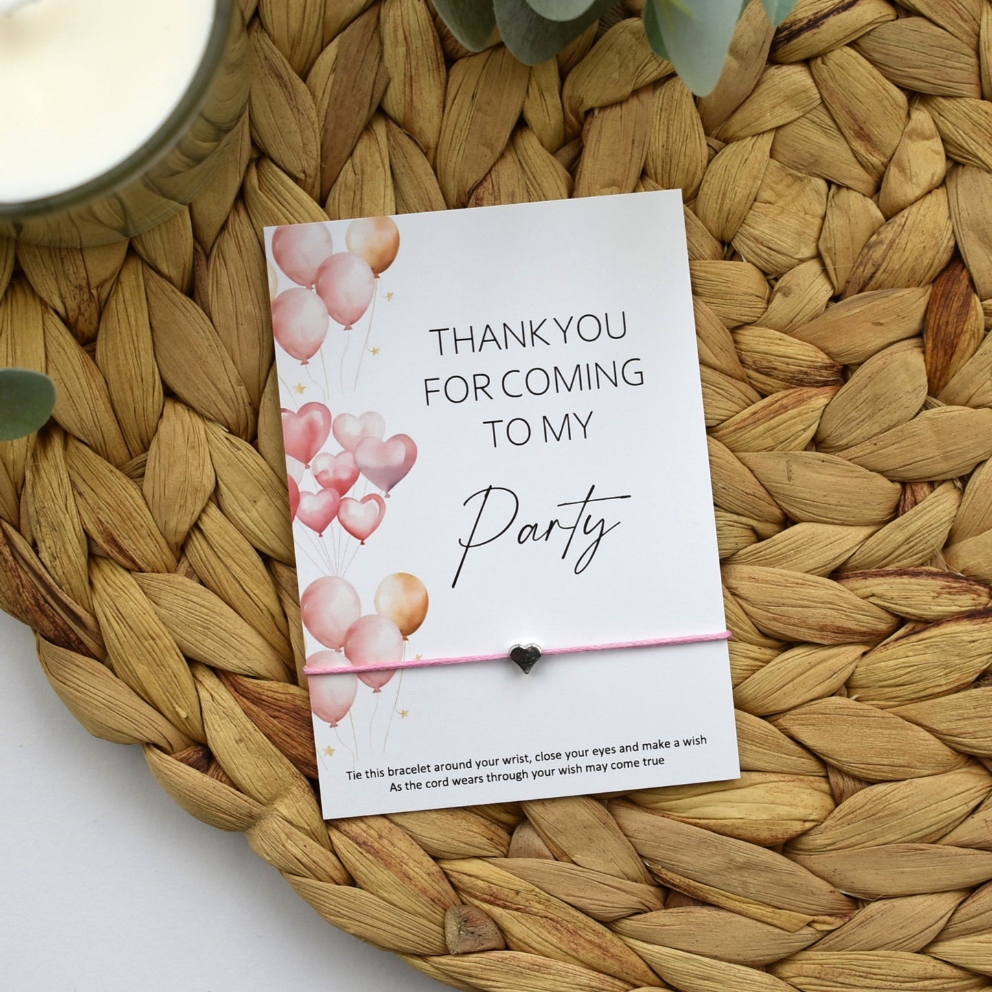 Thank You For Coming To My Party Balloon Wish Bracelet | Heart Charm