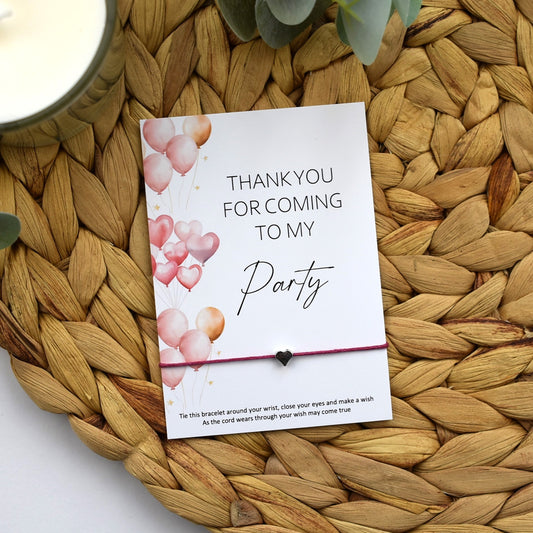 CLEARANCE - Thank You For Coming To My Party Balloon Wish Bracelet | Heart Charm