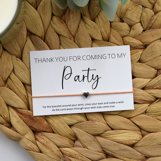 CLEARANCE - Thank You For Coming To My Party Wish Bracelet - Heart Charm