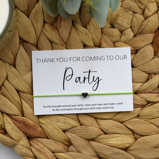 CLEARANCE - Thank You For Coming To Our Party Wish Bracelet | Heart Charm