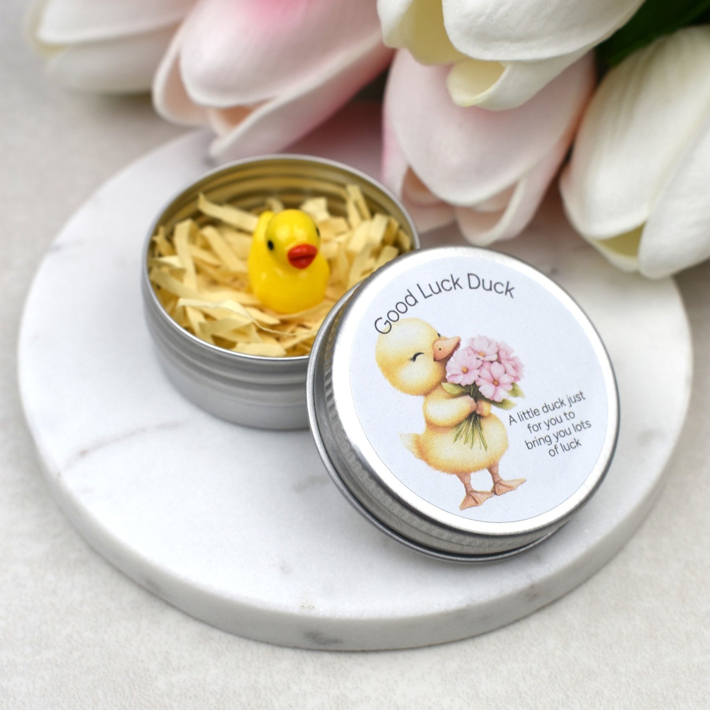 Lucky Duck Keepsake in Tin – A Tiny Gift of Good Luck & Encouragement - Yellow Duck