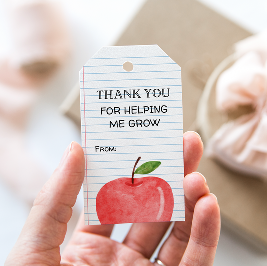 DIGITAL Thank You For Helping Me Grow Gift Tag - Apple (4014)