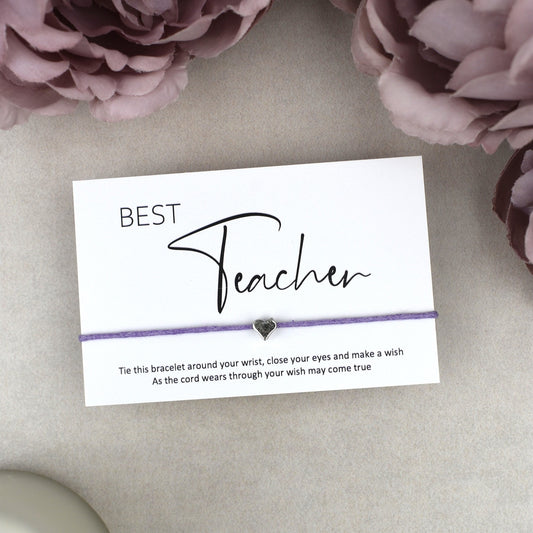 CLEARANCE - Best Teacher Wish Bracelet | Heart Charm