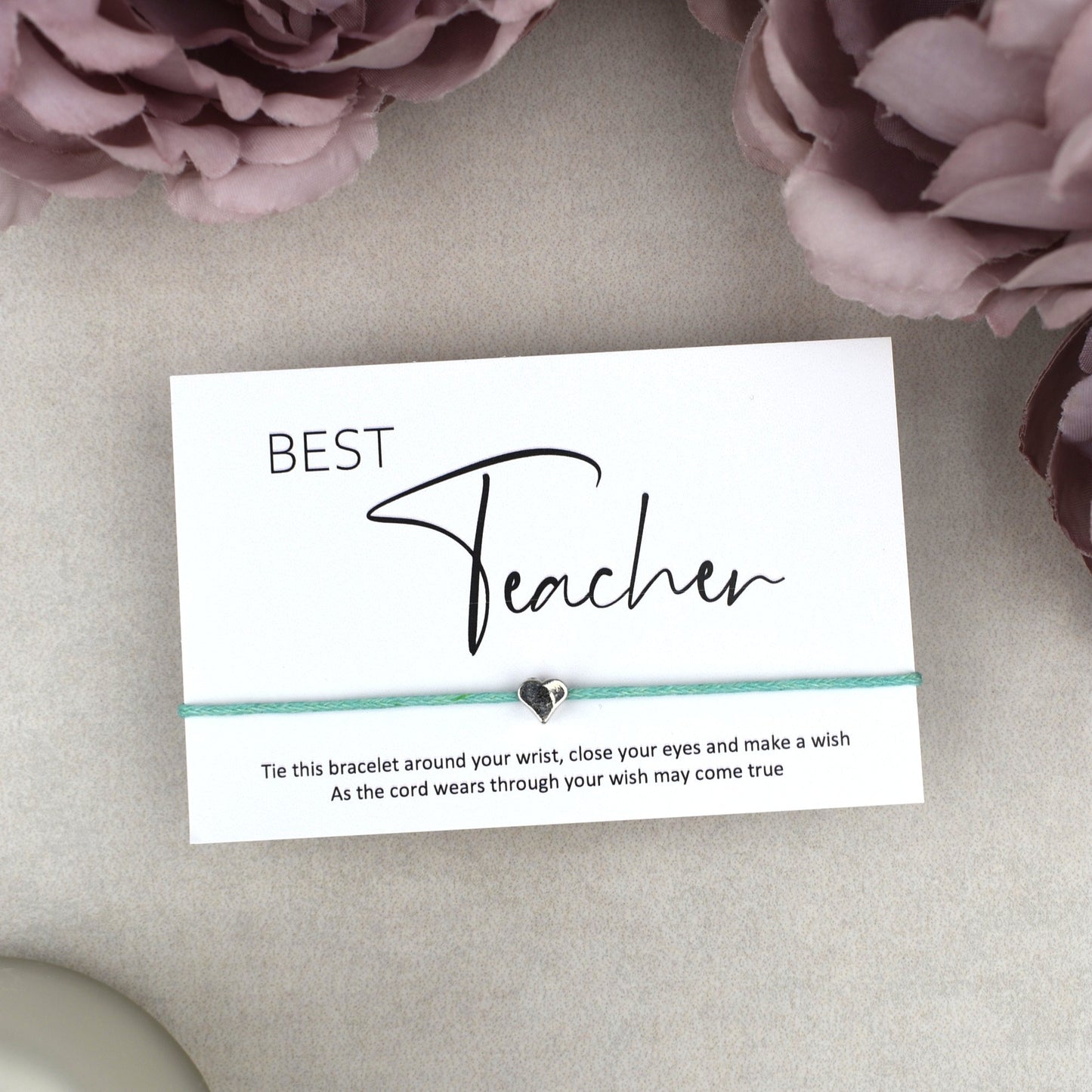 CLEARANCE - Best Teacher Wish Bracelet | Heart Charm