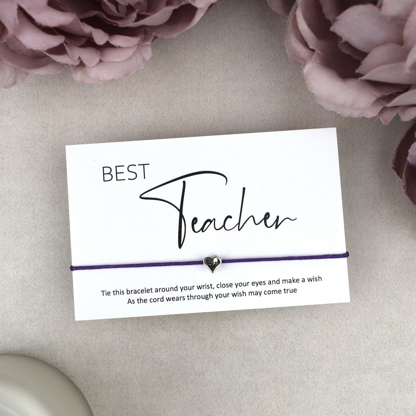 CLEARANCE - Best Teacher Wish Bracelet | Heart Charm