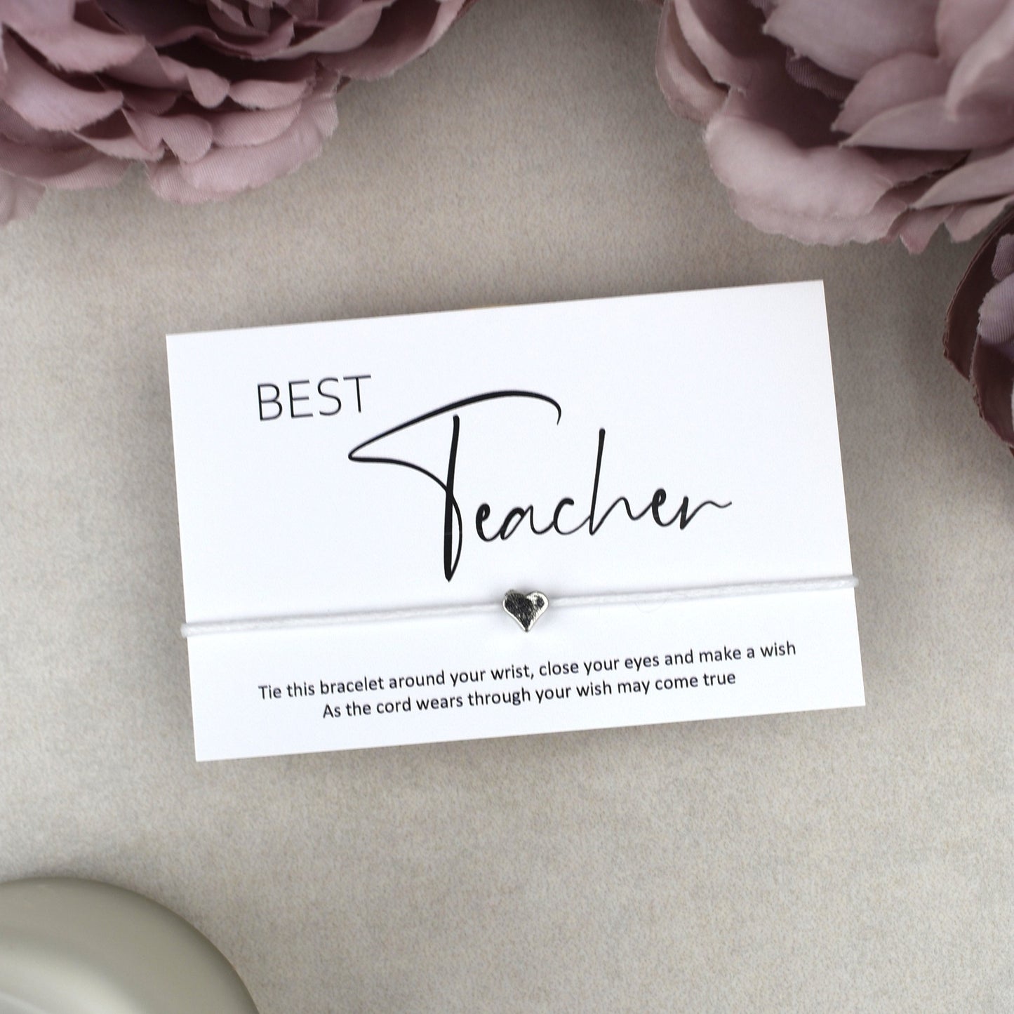 CLEARANCE - Best Teacher Wish Bracelet | Heart Charm