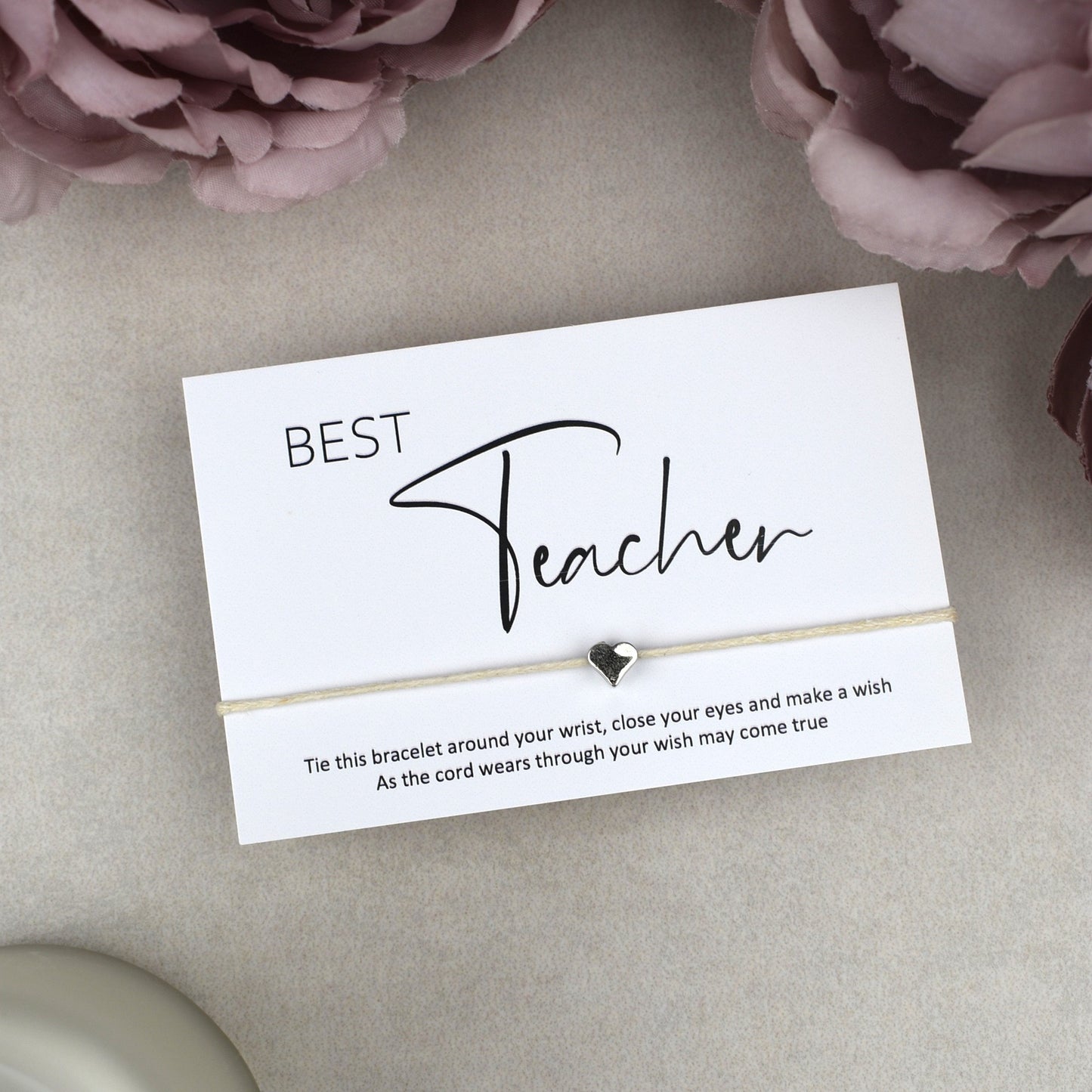 CLEARANCE - Best Teacher Wish Bracelet | Heart Charm
