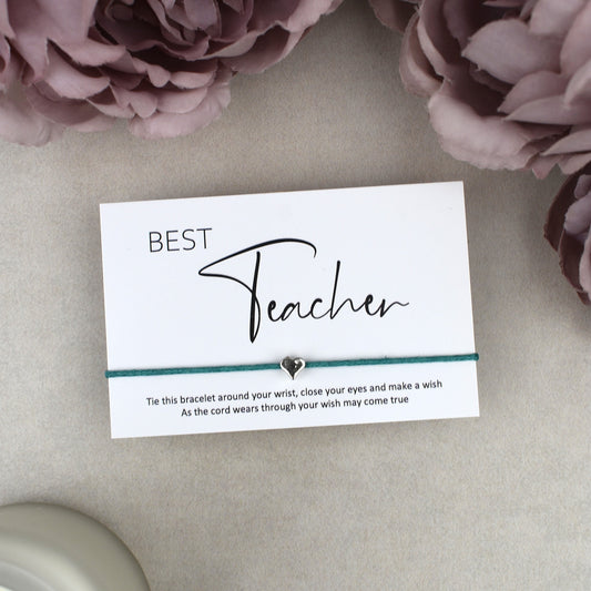 CLEARANCE - Best Teacher Wish Bracelet | Heart Charm