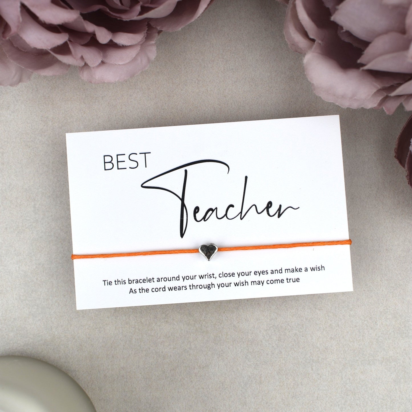 CLEARANCE - Best Teacher Wish Bracelet | Heart Charm
