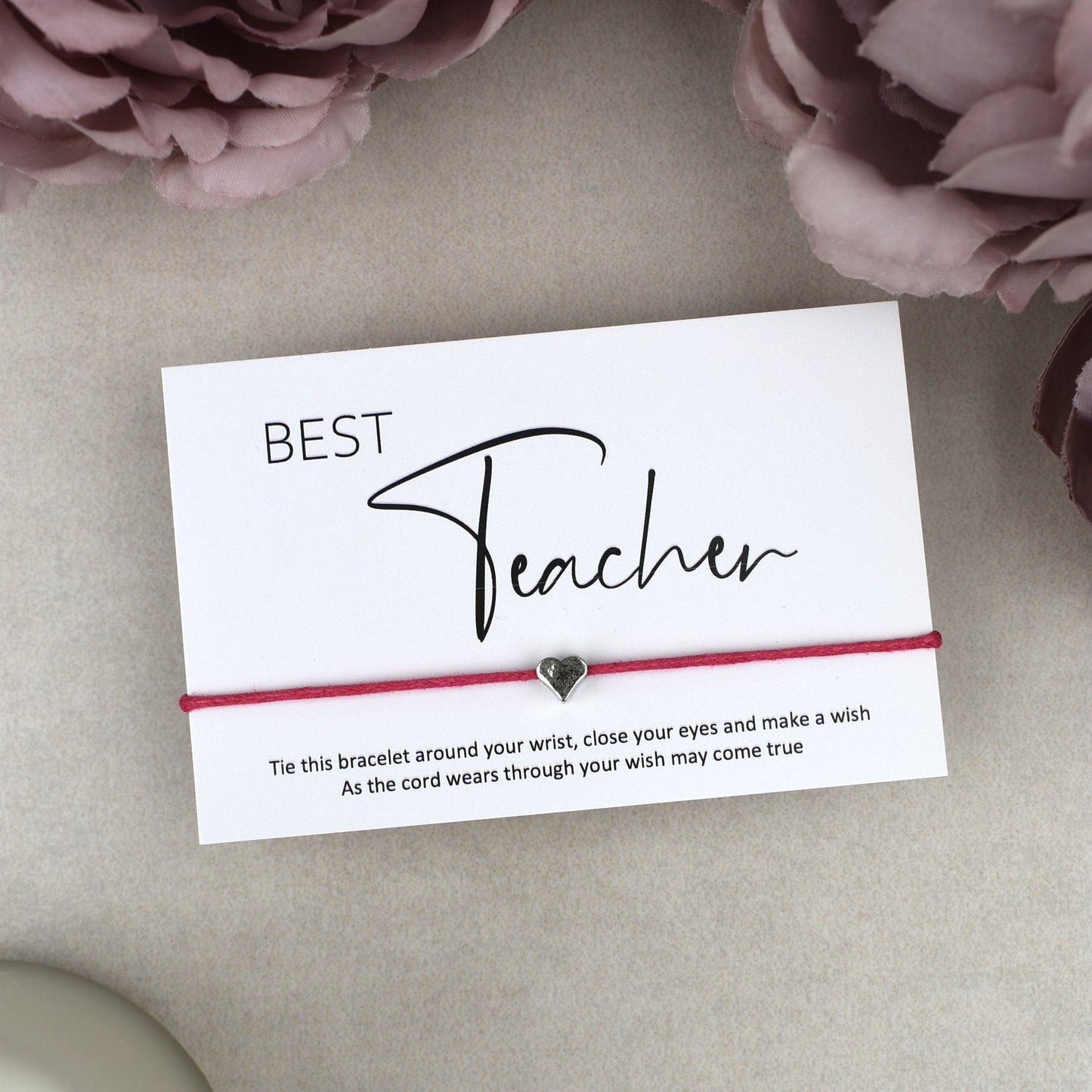 CLEARANCE - Best Teacher Wish Bracelet | Heart Charm