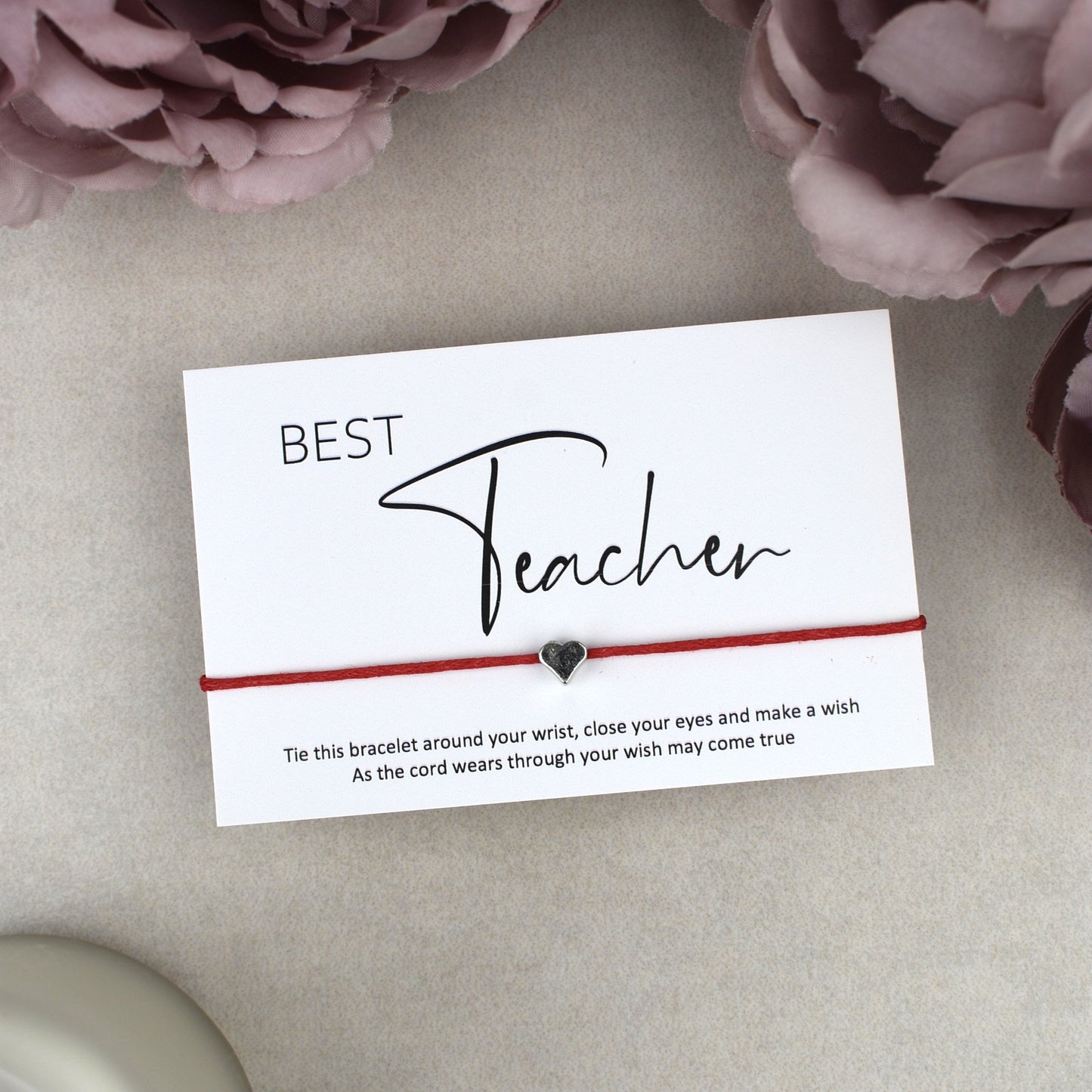 CLEARANCE - Best Teacher Wish Bracelet | Heart Charm