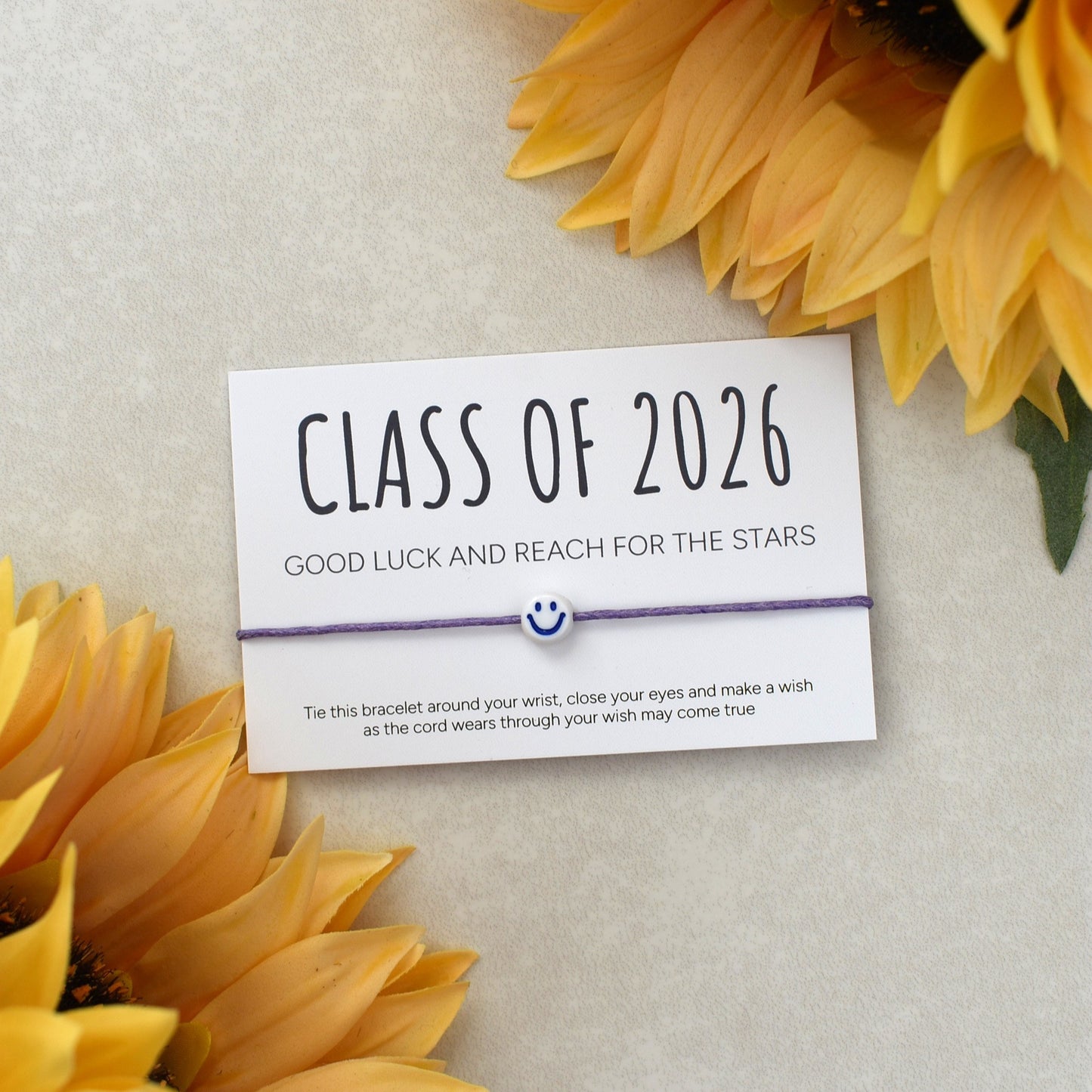 Class of 2026 - Good Luck And Reach For The Stars Wish Bracelet - Smiley Face