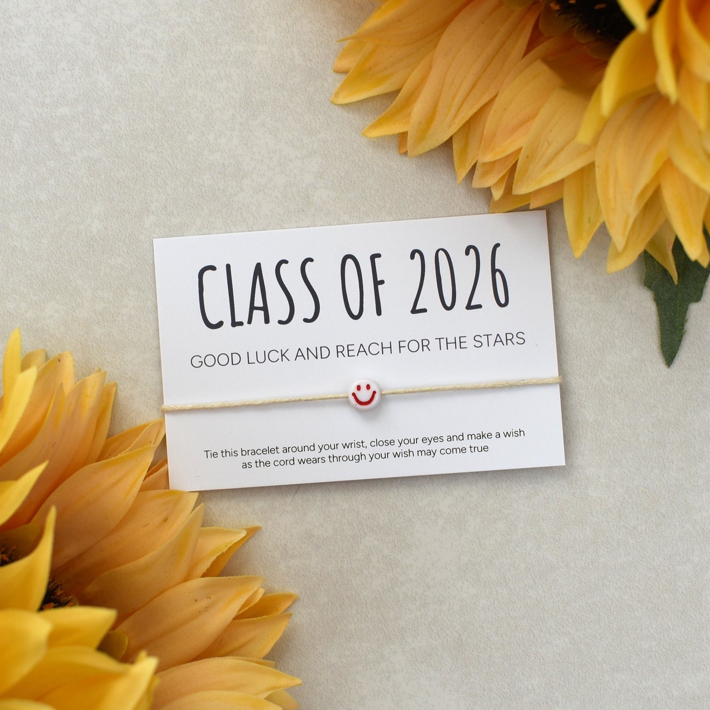 Class of 2026 - Good Luck And Reach For The Stars Wish Bracelet - Smiley Face