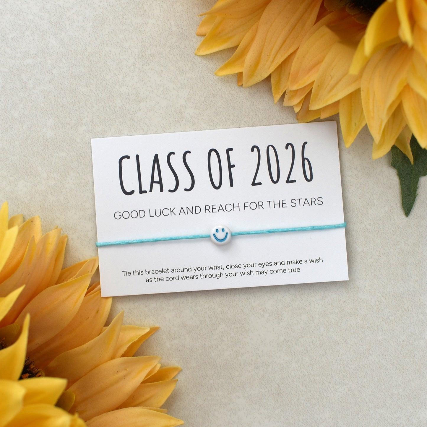Class of 2026 - Good Luck And Reach For The Stars Wish Bracelet - Smiley Face