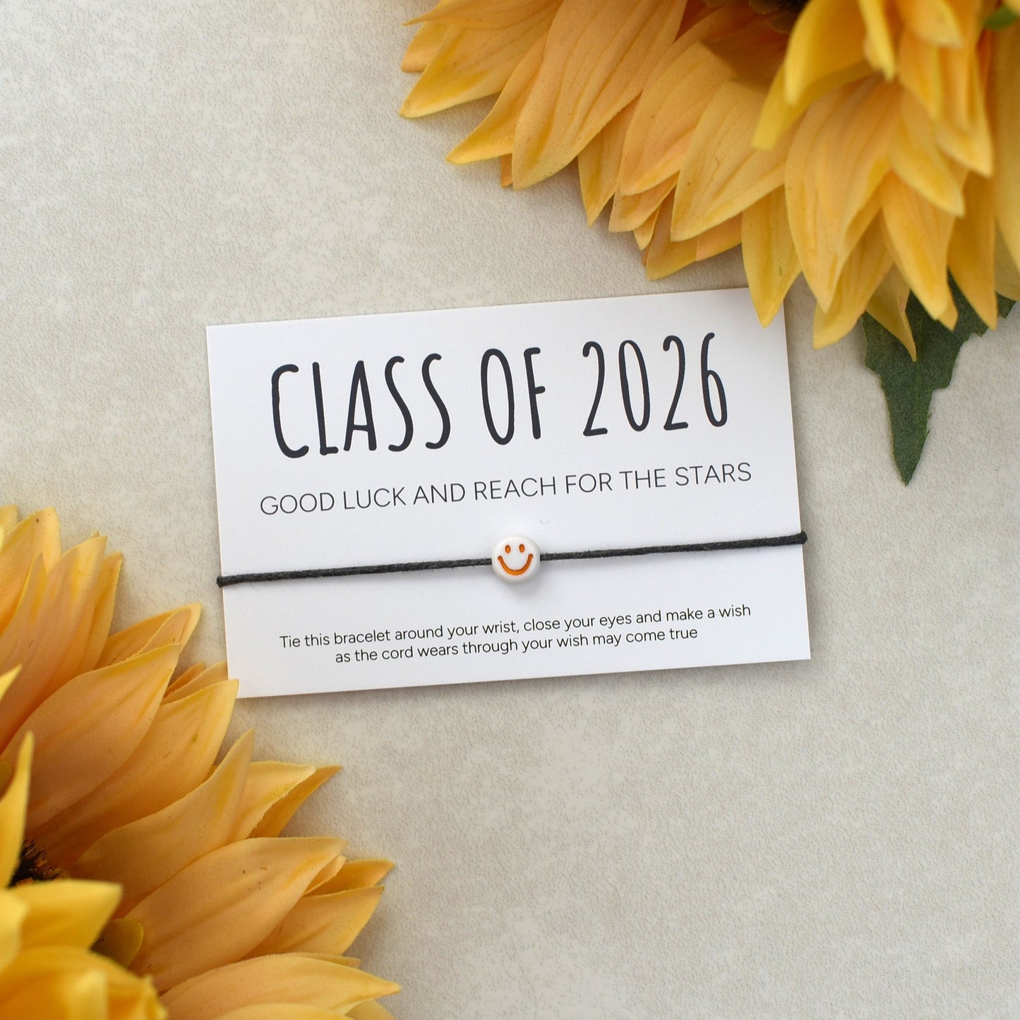 Class of 2026 - Good Luck And Reach For The Stars Wish Bracelet - Smiley Face