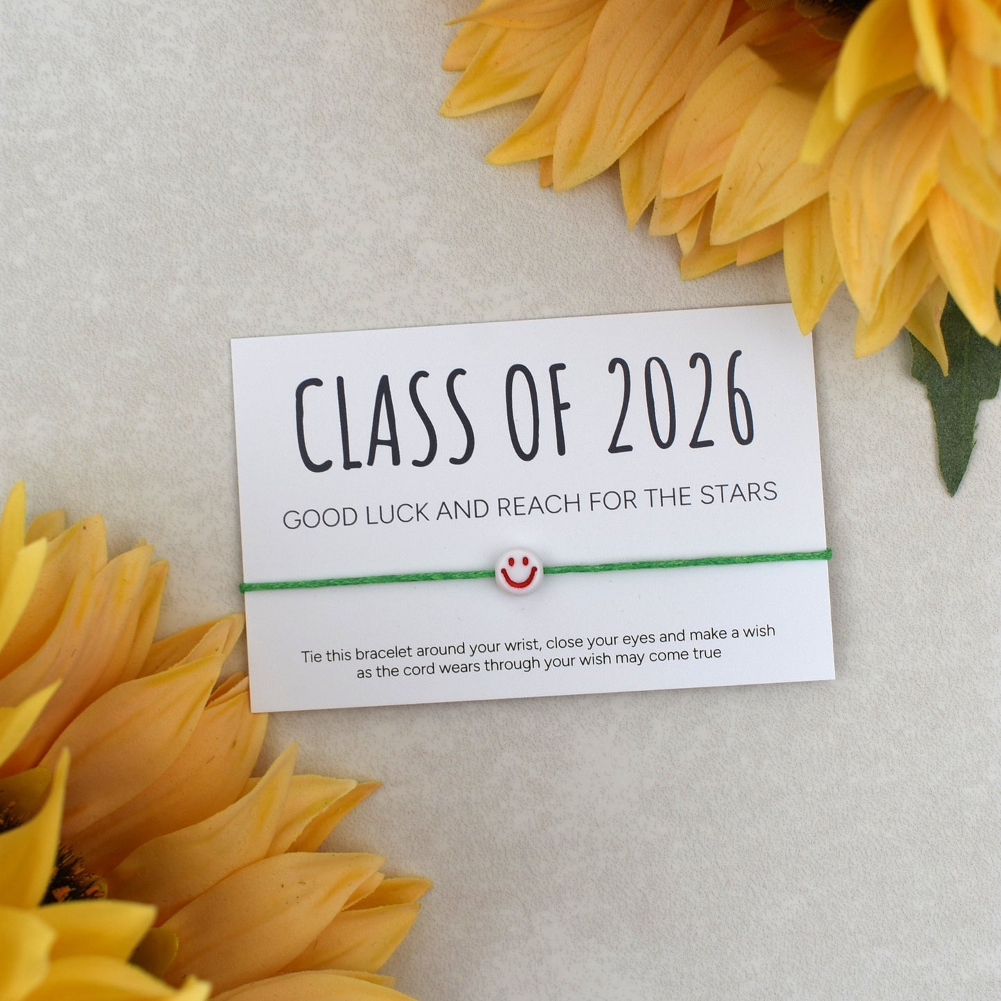 Class of 2026 - Good Luck And Reach For The Stars Wish Bracelet - Smiley Face