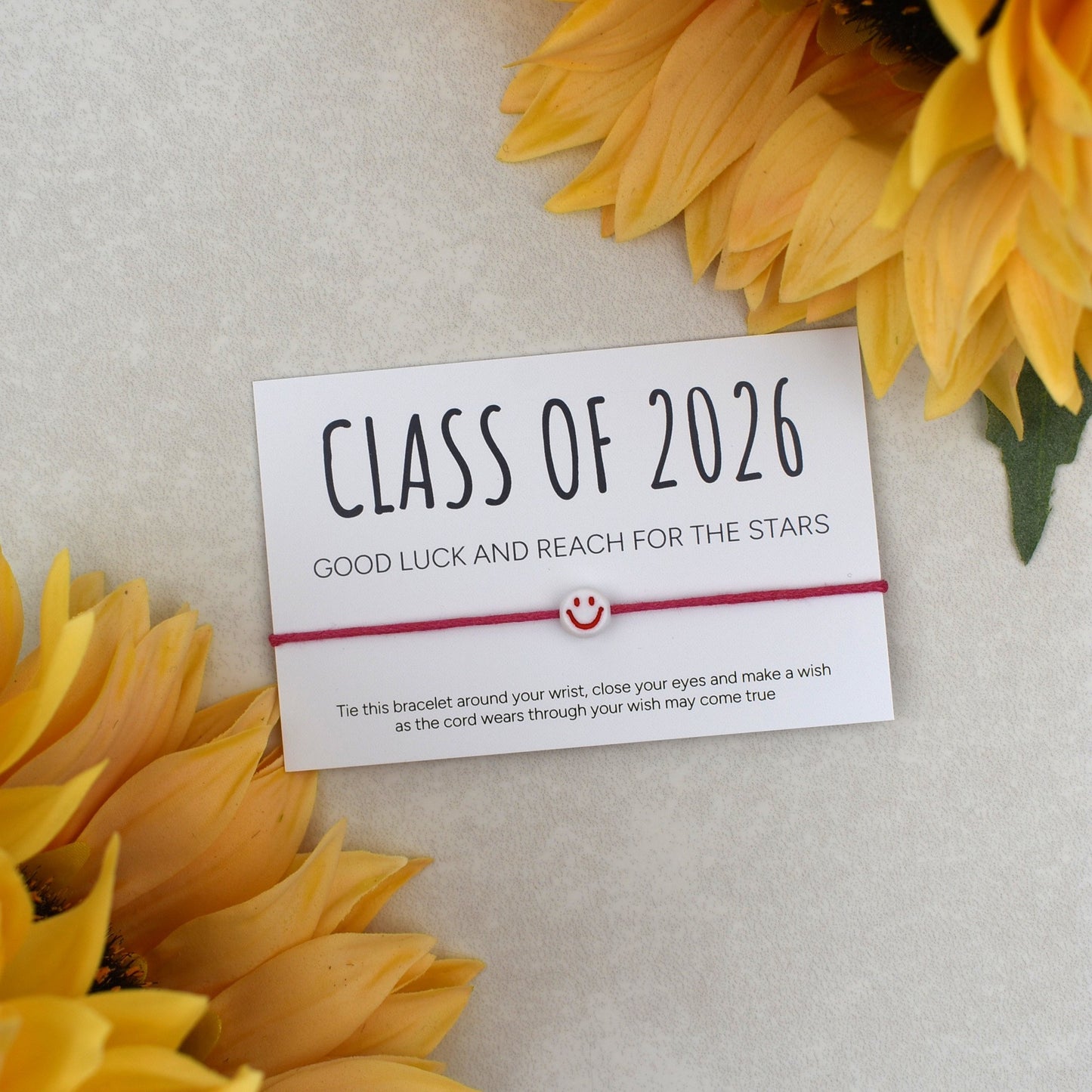 Class of 2026 - Good Luck And Reach For The Stars Wish Bracelet - Smiley Face