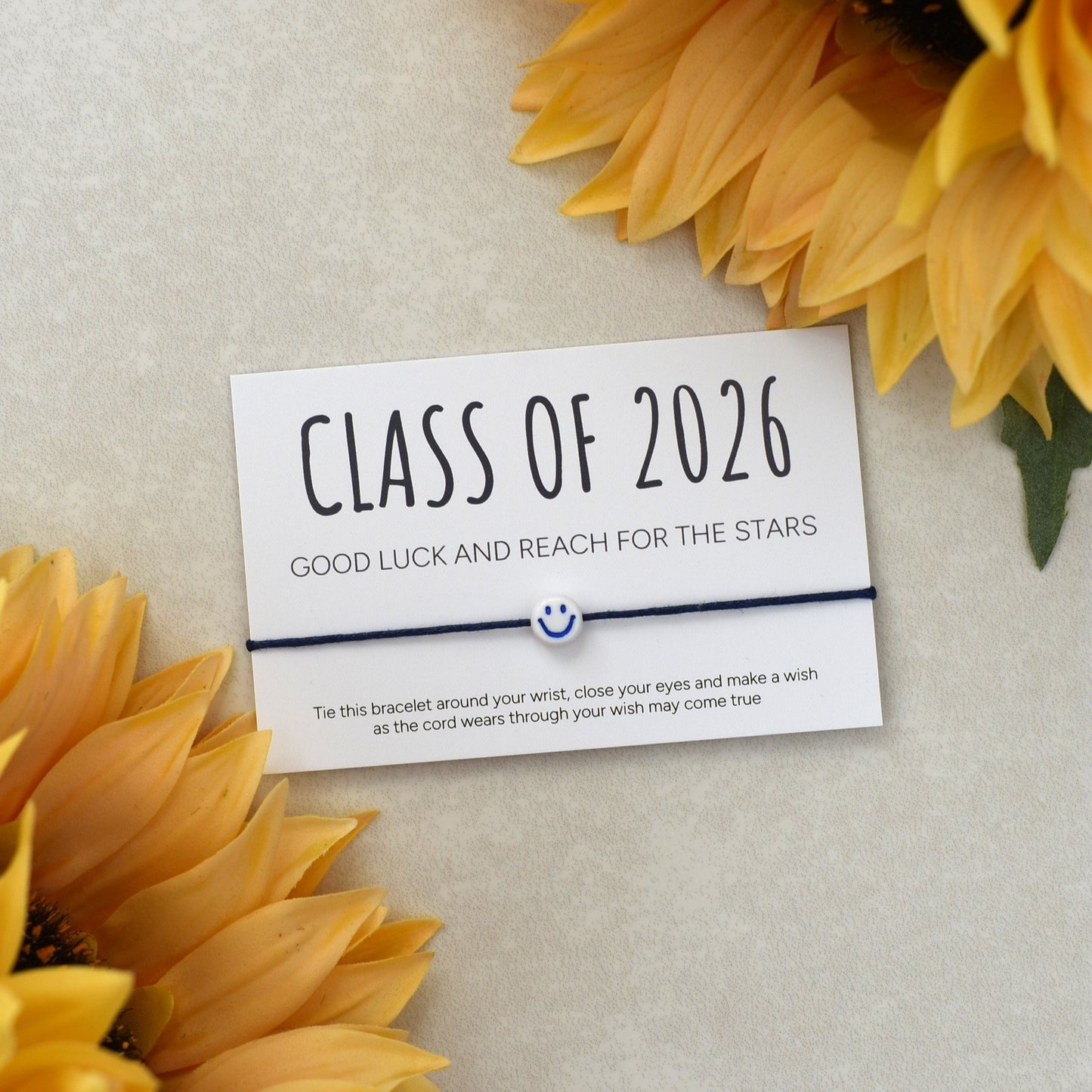 Class of 2026 - Good Luck And Reach For The Stars Wish Bracelet - Smiley Face