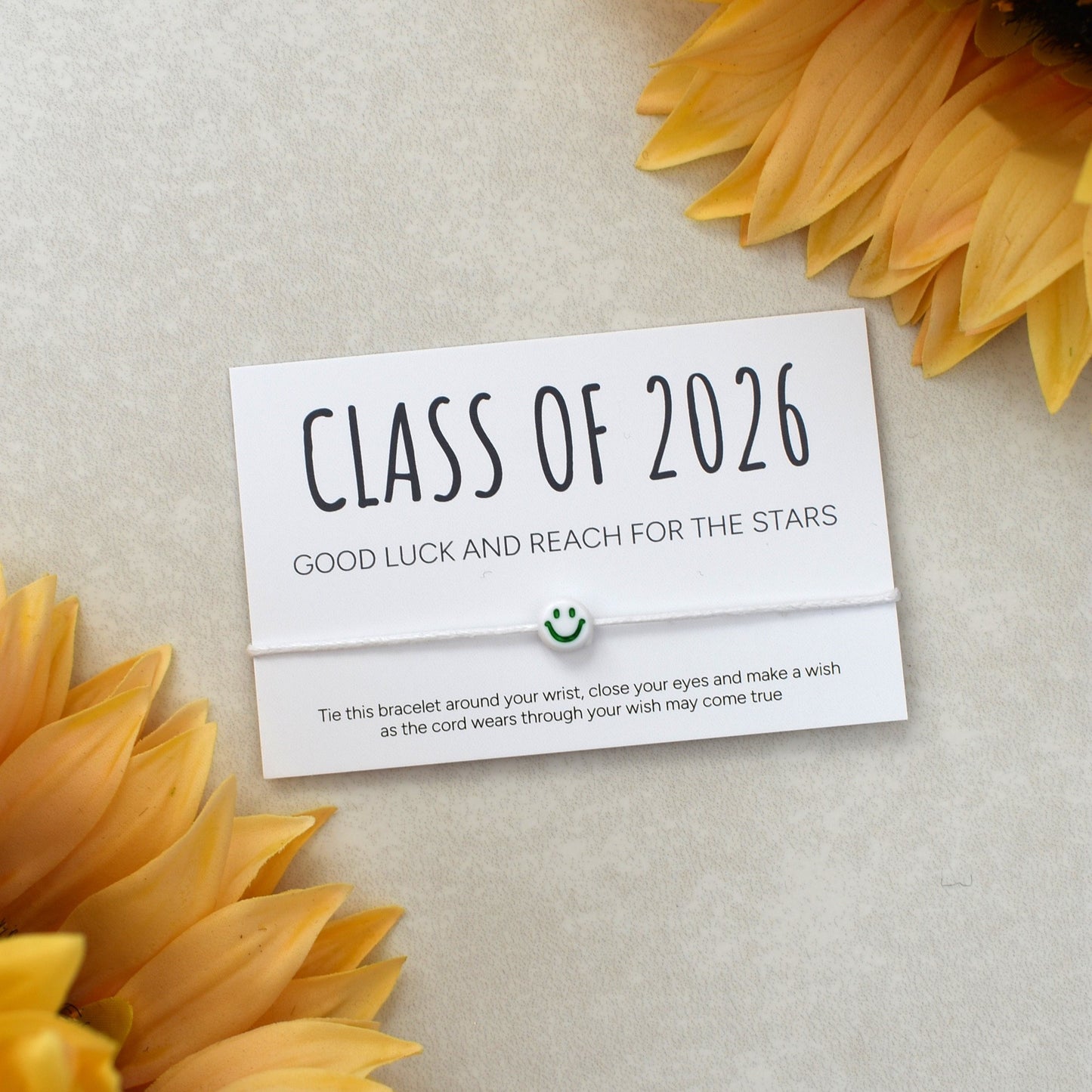 Class of 2026 - Good Luck And Reach For The Stars Wish Bracelet - Smiley Face