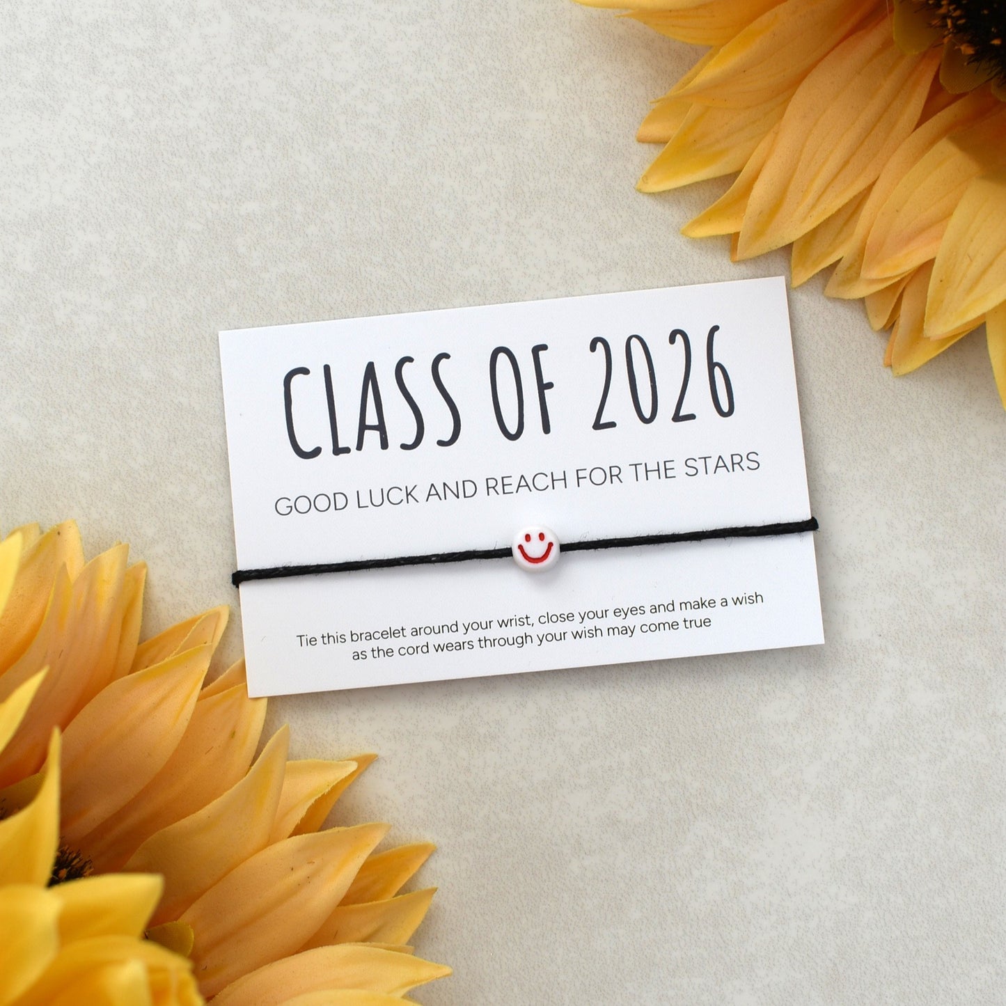 Class of 2026 - Good Luck And Reach For The Stars Wish Bracelet - Smiley Face