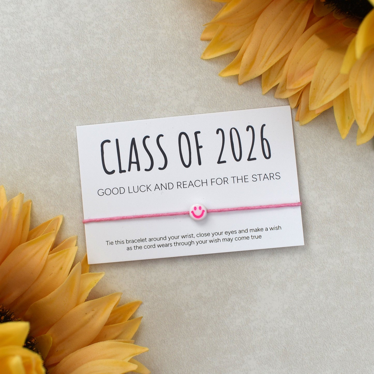 Class of 2026 - Good Luck And Reach For The Stars Wish Bracelet - Smiley Face