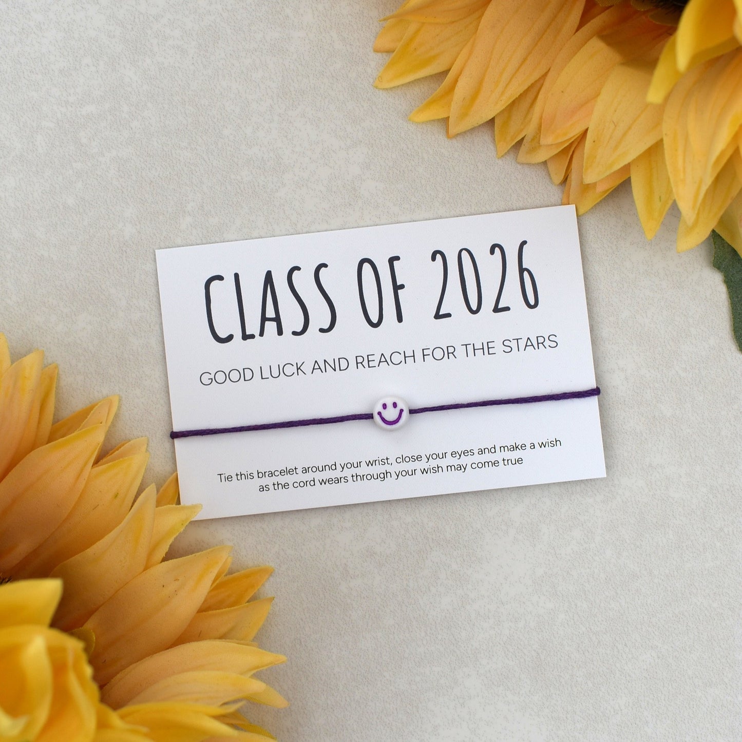 Class of 2026 - Good Luck And Reach For The Stars Wish Bracelet - Smiley Face