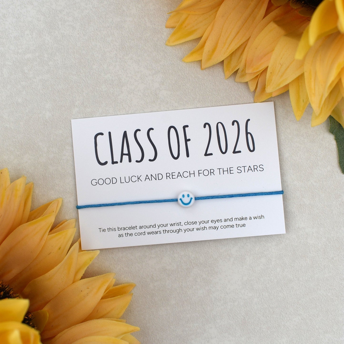 Class of 2026 - Good Luck And Reach For The Stars Wish Bracelet - Smiley Face