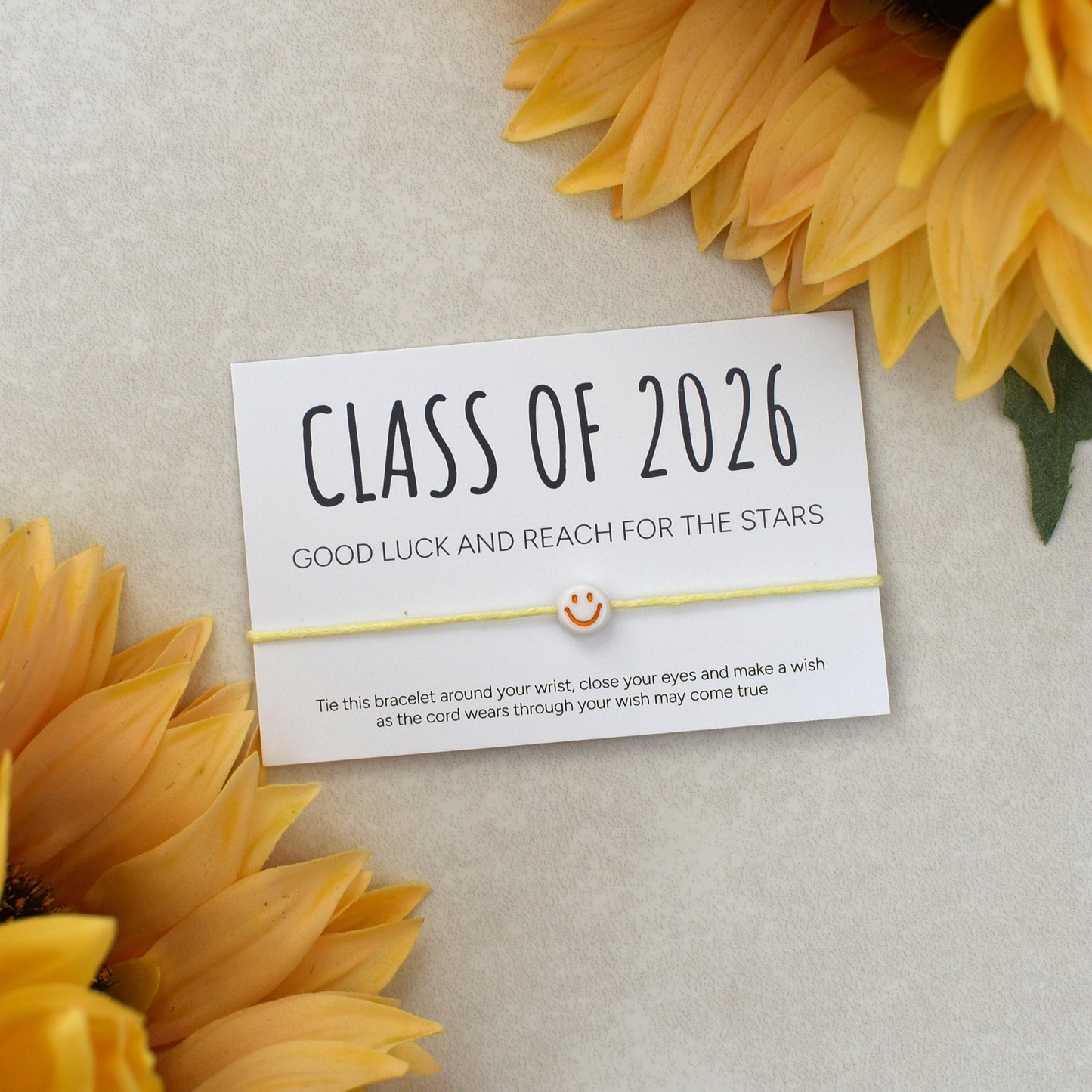 Class of 2026 - Good Luck And Reach For The Stars Wish Bracelet - Smiley Face