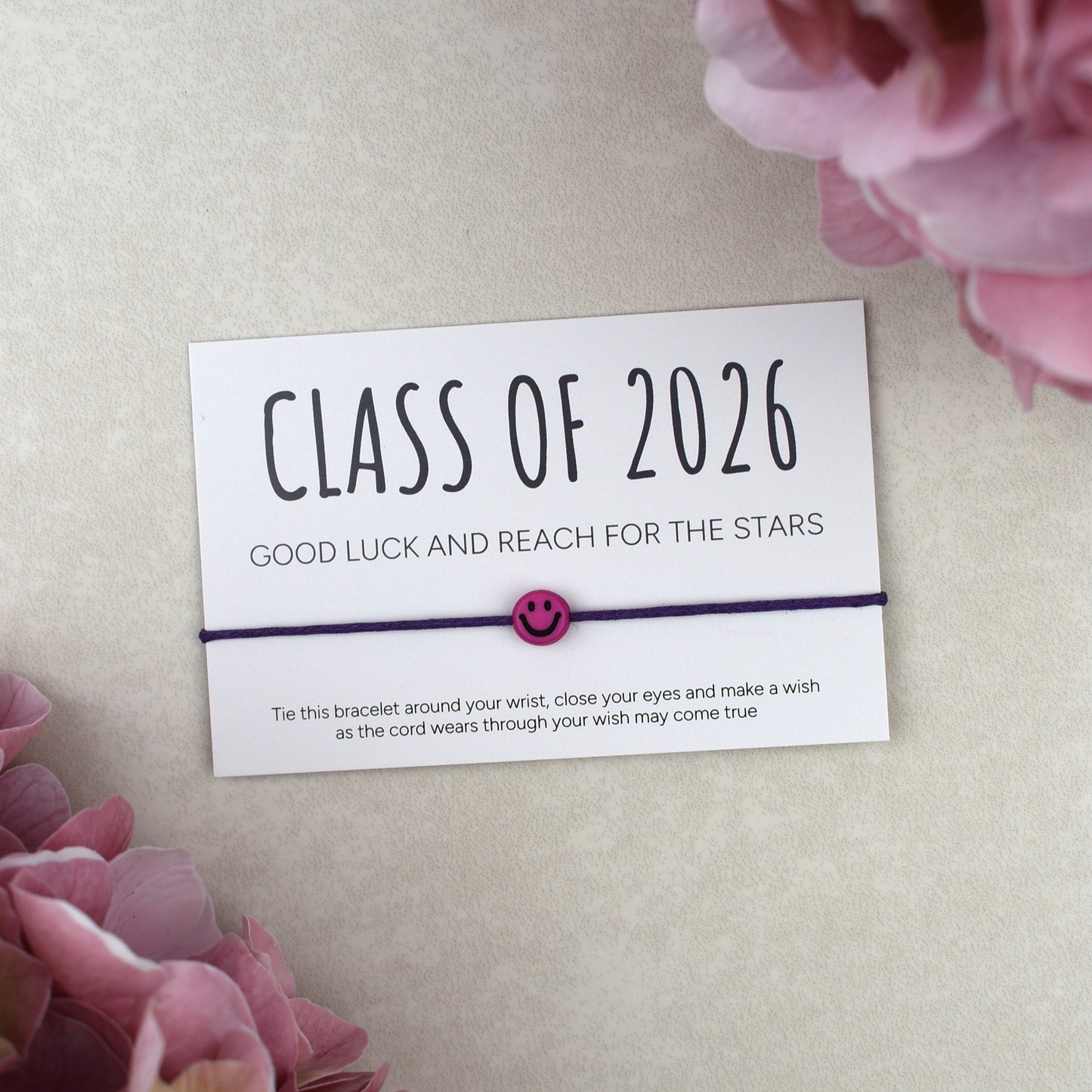 Class of 2026 - Good Luck And Reach For The Stars Wish Bracelet - Smiley Face (Copy)