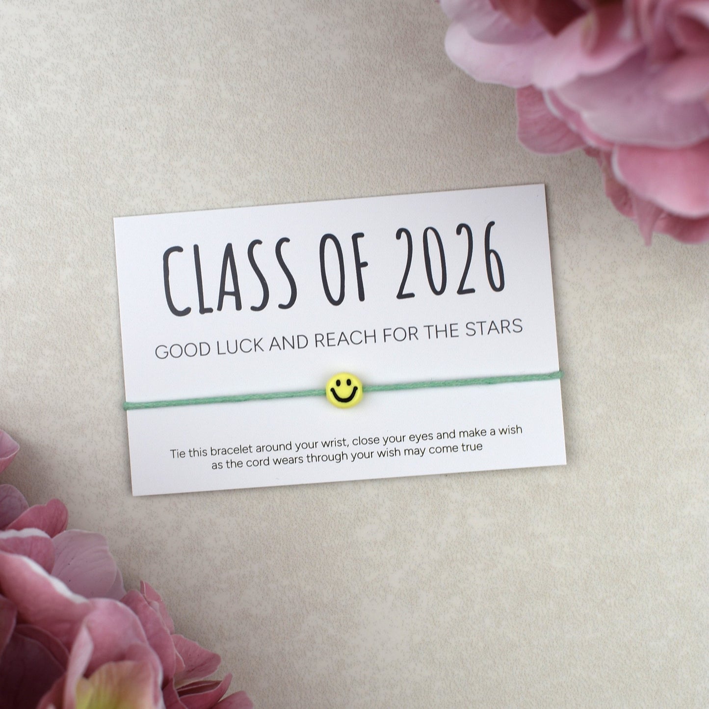 Class of 2026 - Good Luck And Reach For The Stars Wish Bracelet - Smiley Face (Copy)
