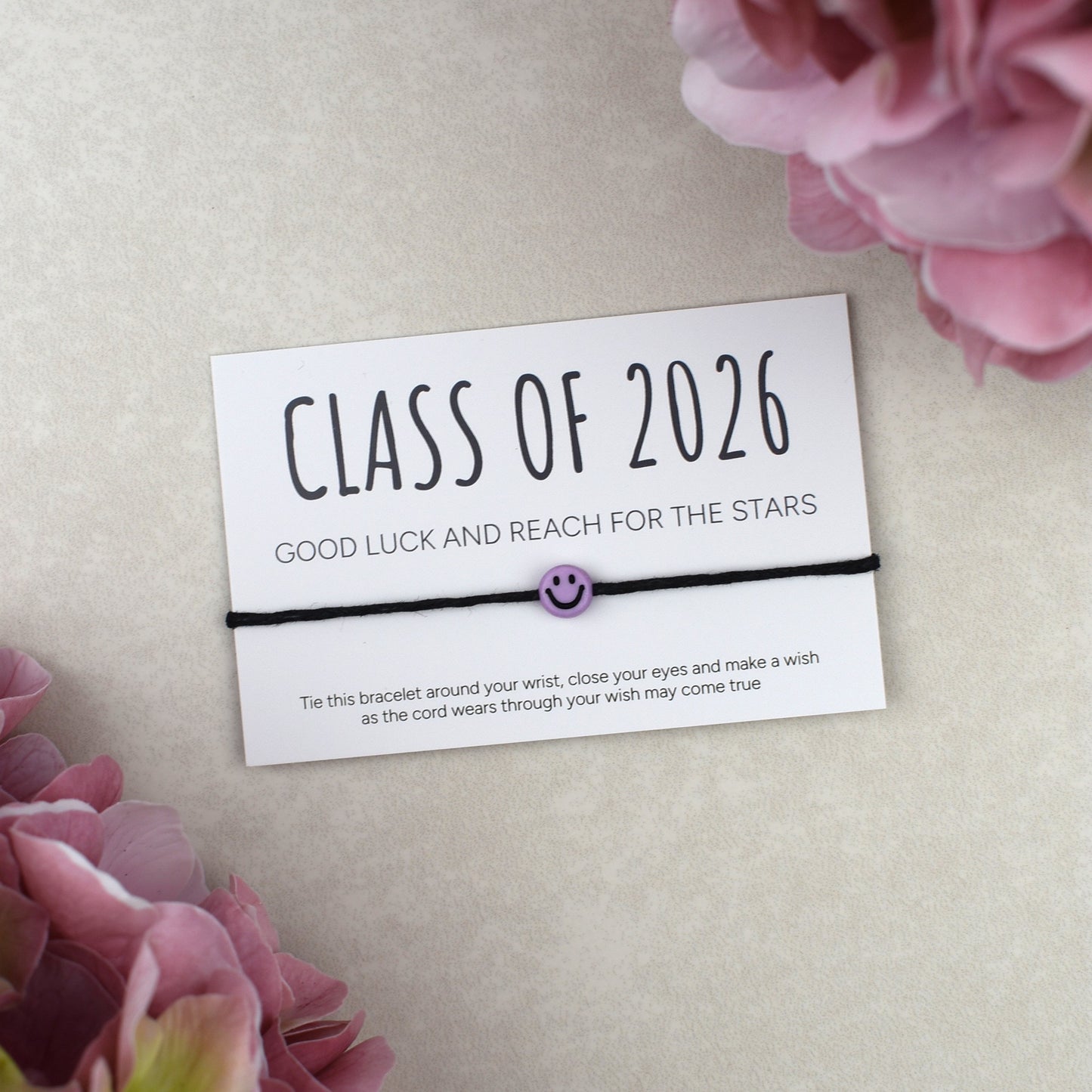 Class of 2026 - Good Luck And Reach For The Stars Wish Bracelet - Smiley Face (Copy)
