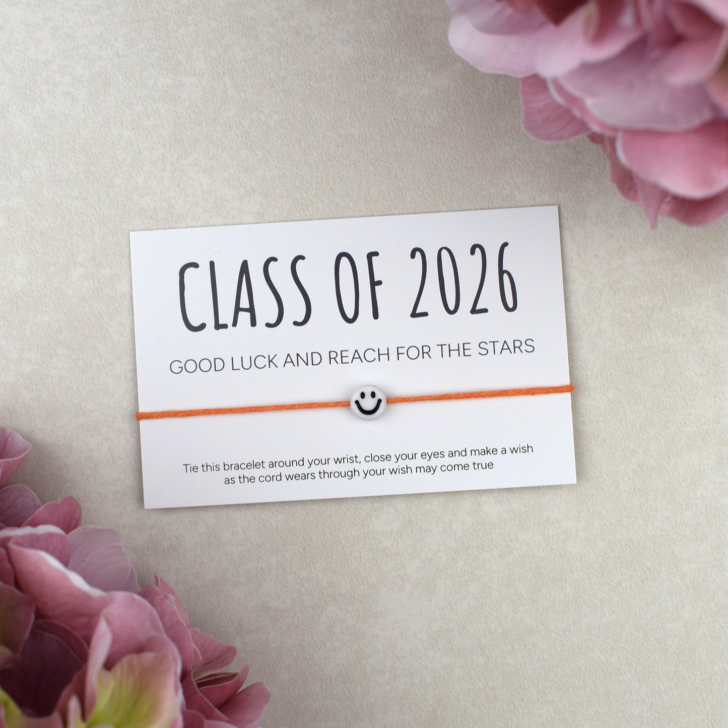 Class of 2026 - Good Luck And Reach For The Stars Wish Bracelet - Smiley Face (Copy)