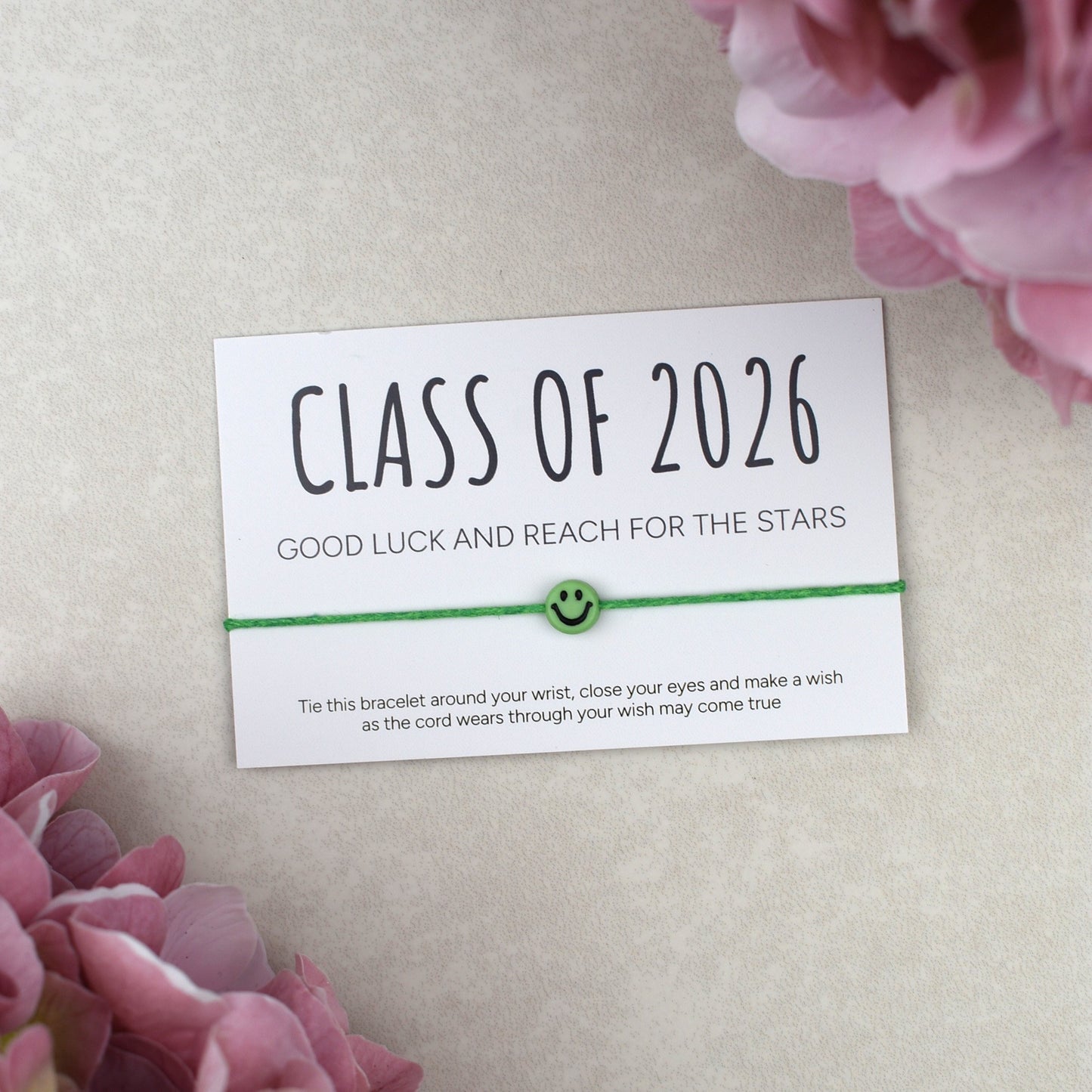 Class of 2026 - Good Luck And Reach For The Stars Wish Bracelet - Smiley Face (Copy)