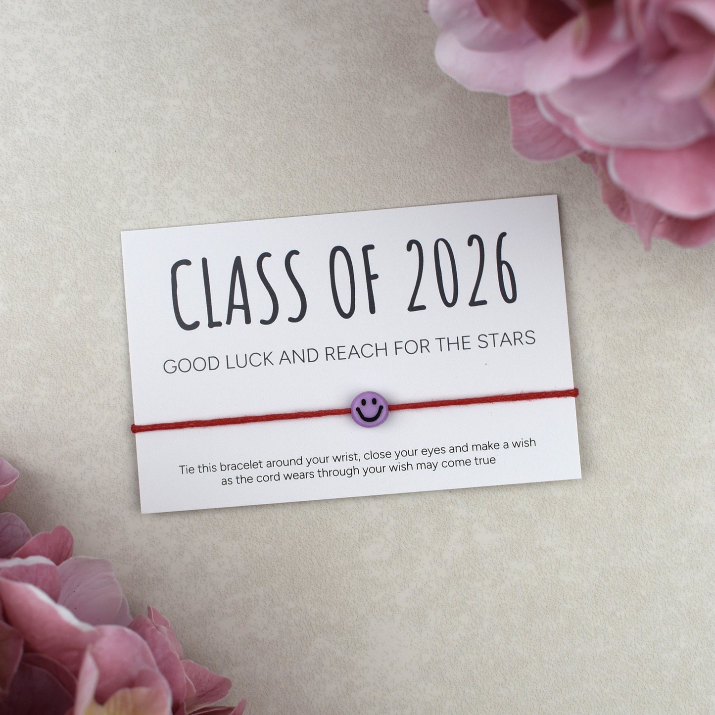 Class of 2026 - Good Luck And Reach For The Stars Wish Bracelet - Smiley Face (Copy)