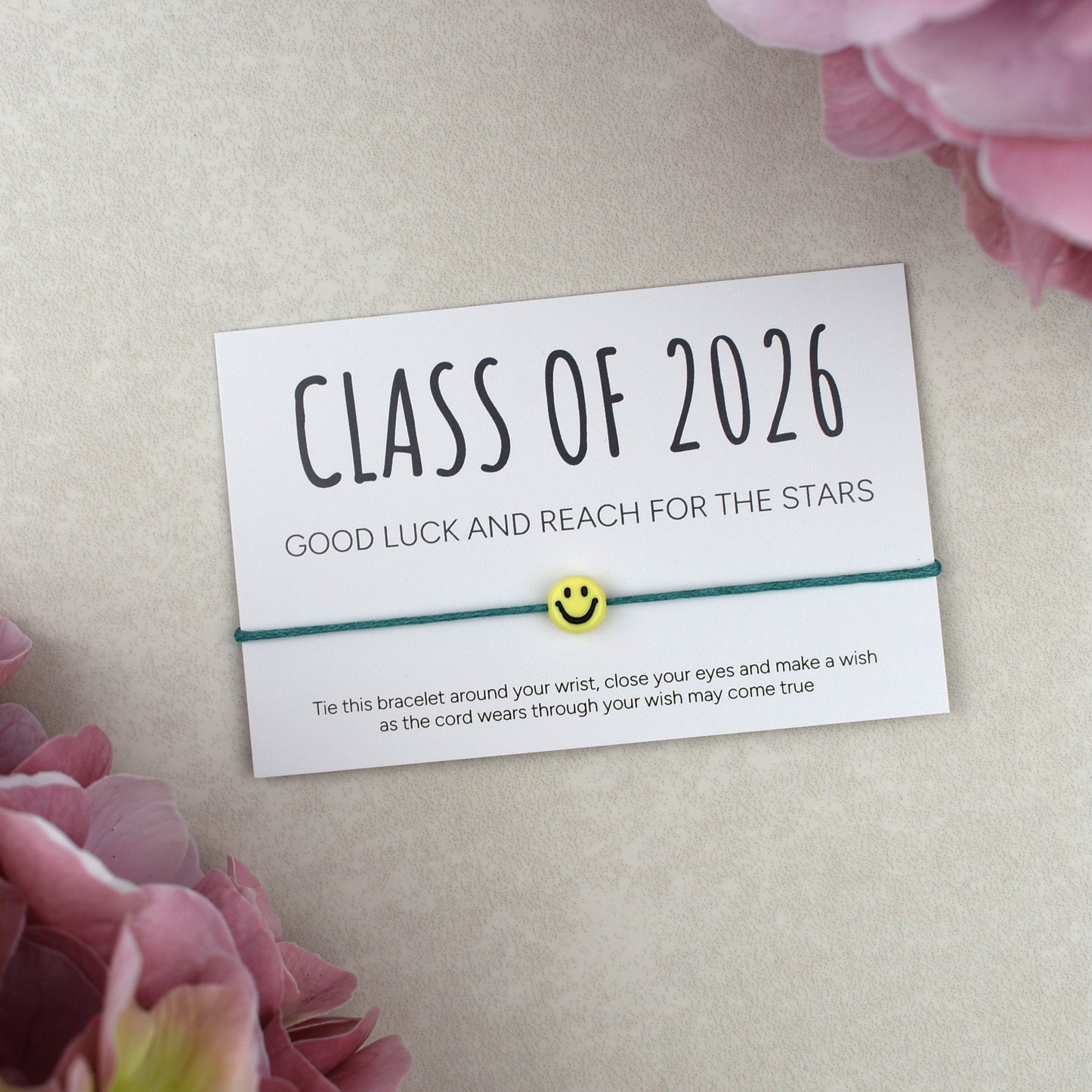 Class of 2026 - Good Luck And Reach For The Stars Wish Bracelet - Smiley Face (Copy)