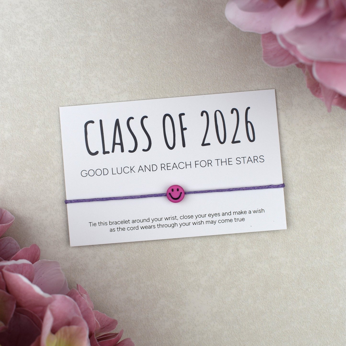 Class of 2026 - Good Luck And Reach For The Stars Wish Bracelet - Smiley Face (Copy)