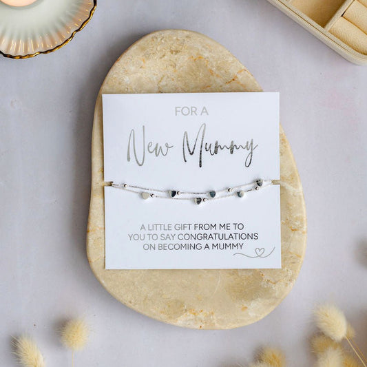 Silver heart bracelet gift for new Mummy celebrating motherhood