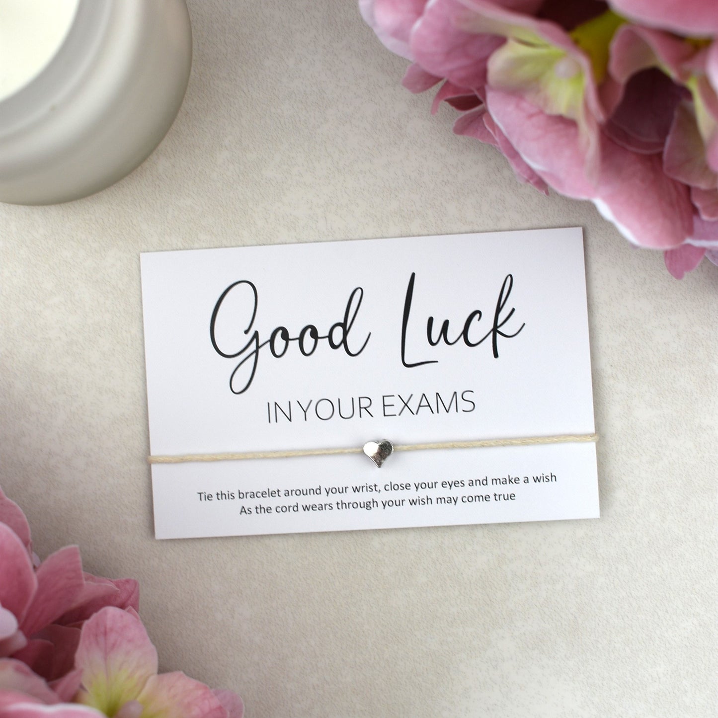CLEARANCE - Good Luck In Your Exams Wish Bracelet | Heart Charm
