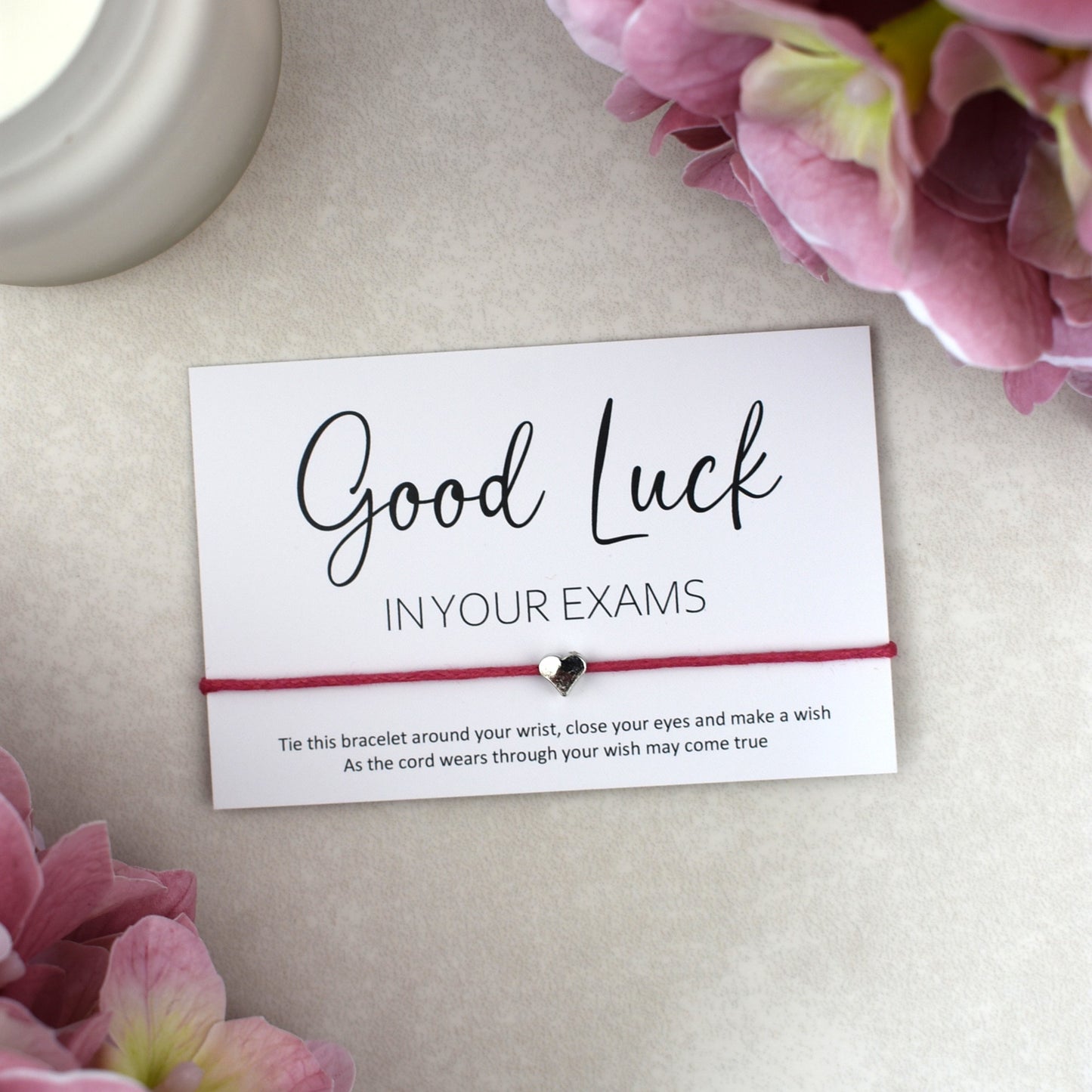 CLEARANCE - Good Luck In Your Exams Wish Bracelet | Heart Charm