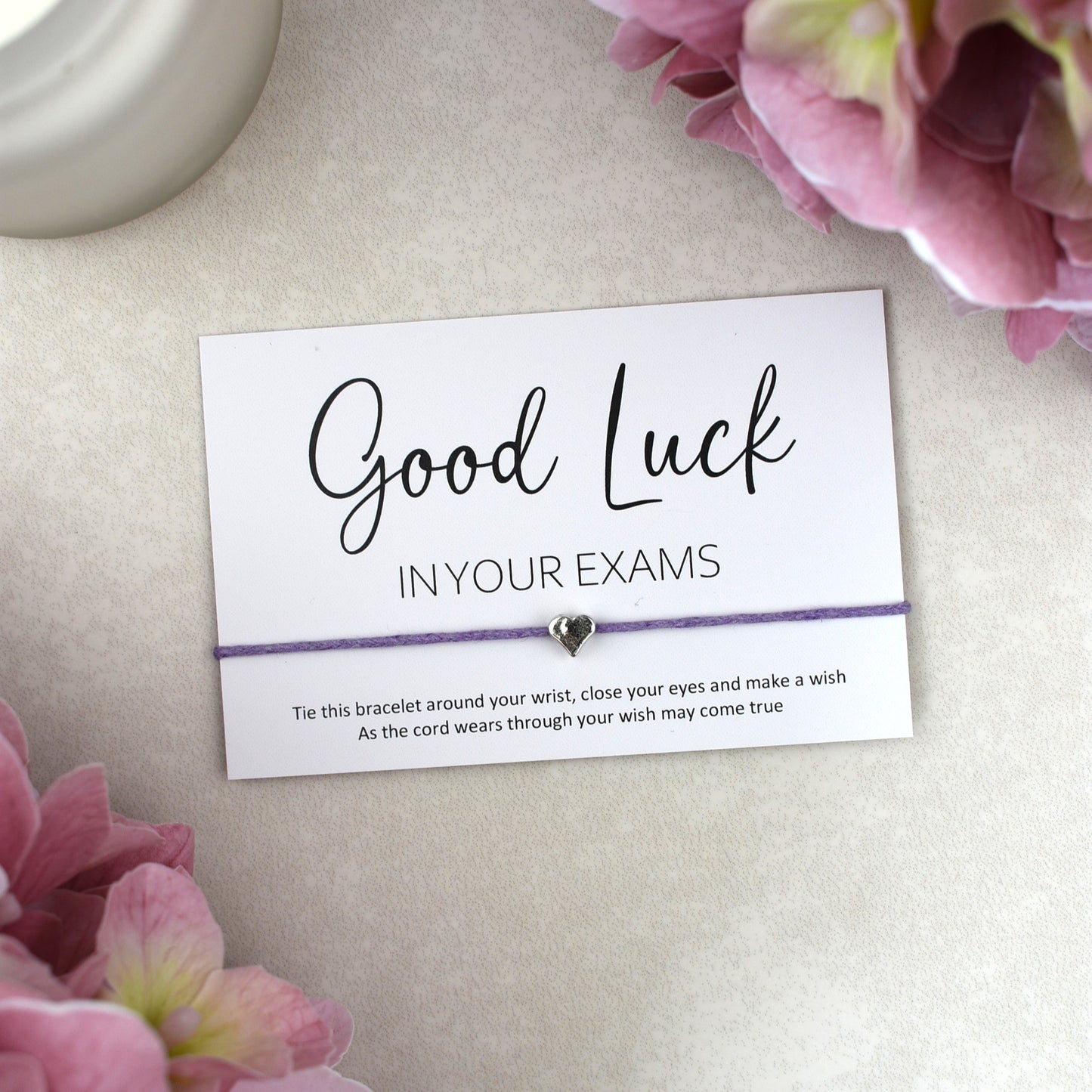 CLEARANCE - Good Luck In Your Exams Wish Bracelet | Heart Charm