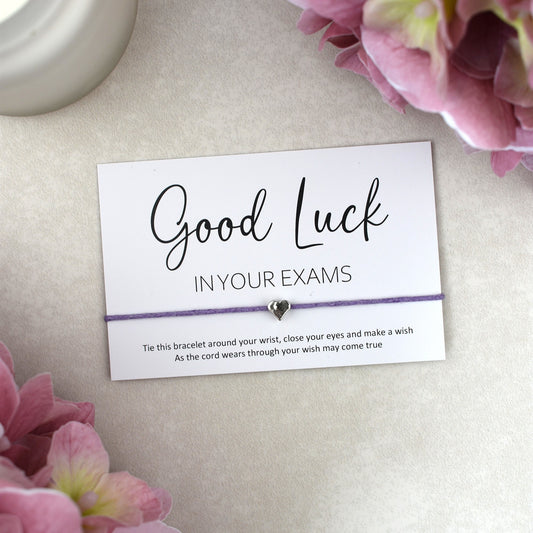 CLEARANCE - Good Luck In Your Exams Wish Bracelet | Heart Charm